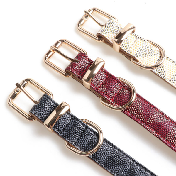 Läder hundhalsband och koppel set, rutigt hundhalsband rem metallspänne justerbar och hållbar