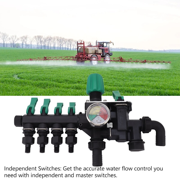 Slangemanifold 4-vejs Spigot Splitter Separat Kontakt Multifunktion Nem Installation Anti Rust til Farm Have med Trykmåler