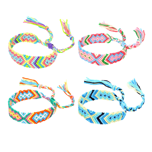 Flätade vänskapsarmband med justerbart knutlås för kvinnor, flickor, män – Justerbar (4-pack)
