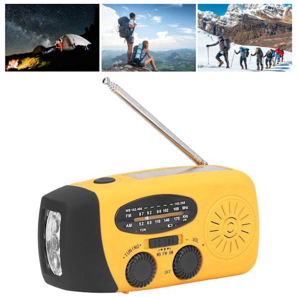 Håndsveiv Solradio Multifunksjonell Nødradio LED Radio med Lommelykt for Utendørs Camping Orange America