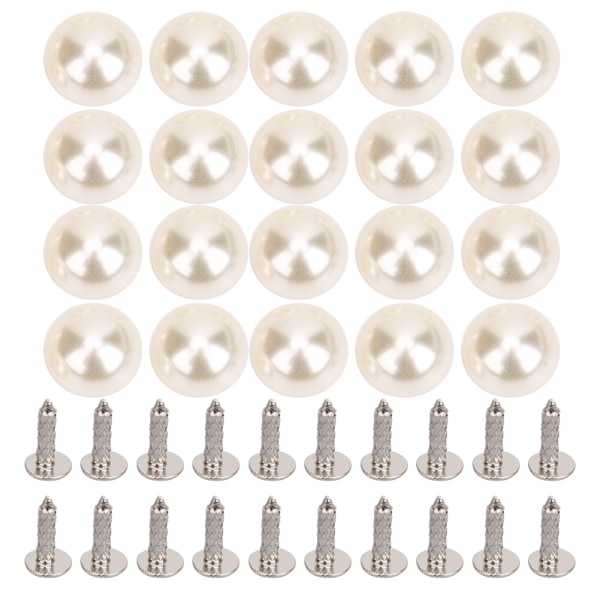 20-pack Beige Halvcirkelformade Pärl Nitar Kit för Kläder Väskor DIY Dekoration Tillbehör 14mm