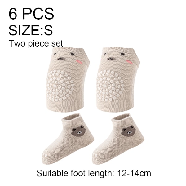 6 par Baby Anti-Slip Sokker Toddler Knæbeskytter og Baby Krybende Anti-Slip Knæpuder