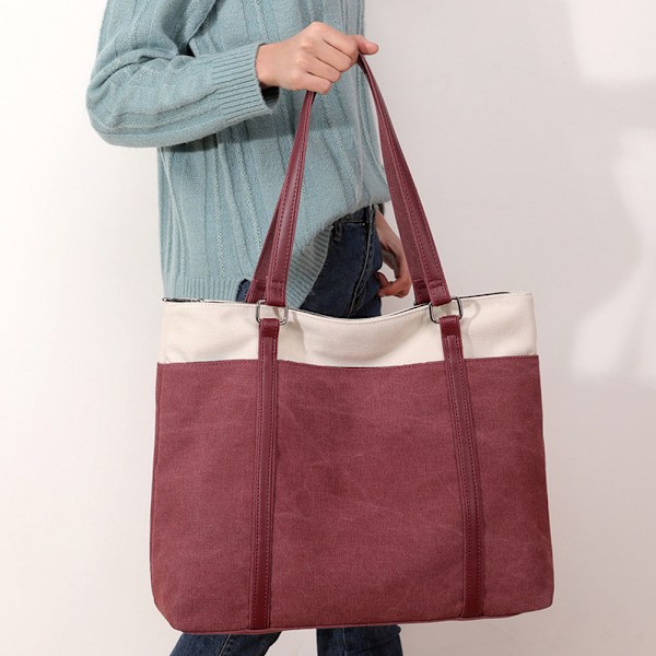 Dame Laptop Tote Bag for Arbeid Lettvekt Splice Canvas Håndveske