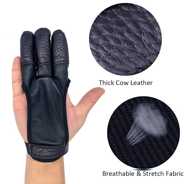 Pilbågshandske Fingertab Tillbehör - Läderhandskar för Recurve & Compound Båge - Tre-Fingerskydd för Skytte