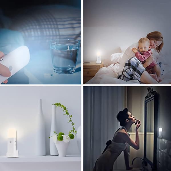 LED Night Light with Motion Sensor, USB Rechargeable Dimmable Wireless Lamp with 2000 mAh Battery, for Bedroom, Hallway, Living Room, White Light