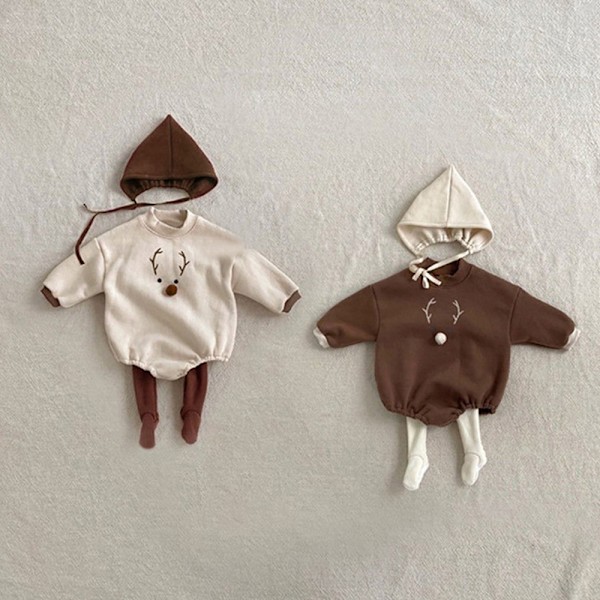 Baby Varma En-dels Kläder för Krypande Bebis Kläder Bebis Kläder med Hatt 2 st (Brun)