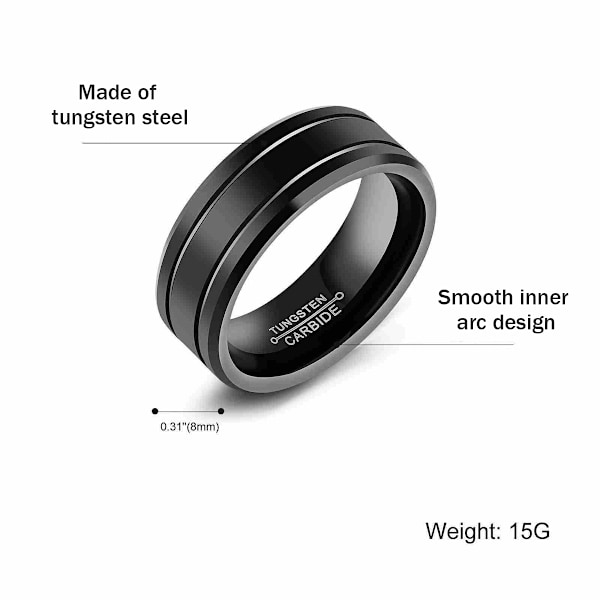 8 mm Titanring i rustfritt stål, matt finish, hererring, vielsesring, komfortabel passform, størrelse 8-11