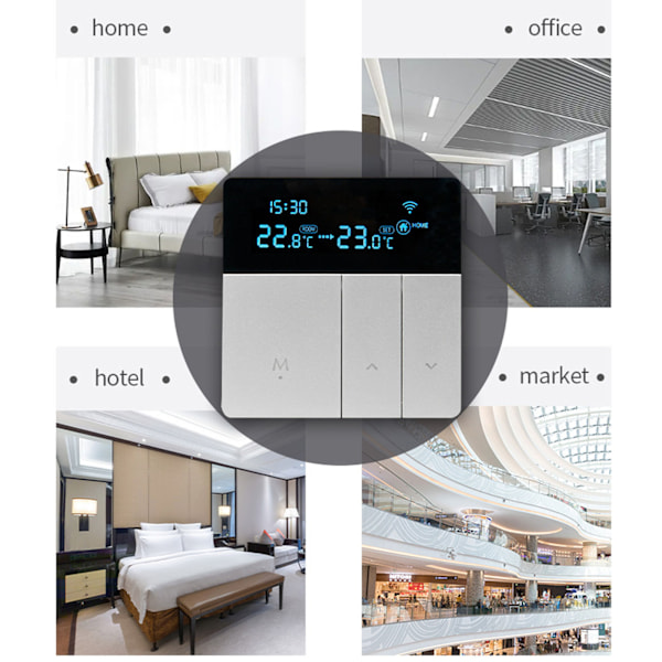 3A Smart Termostat LCD Farveskærm Høj Præcision Programmerbar Termostat Vandvarmekeddel Opvarmning til Hjem Indkøbscenter AC90‑240V Grå WiFi