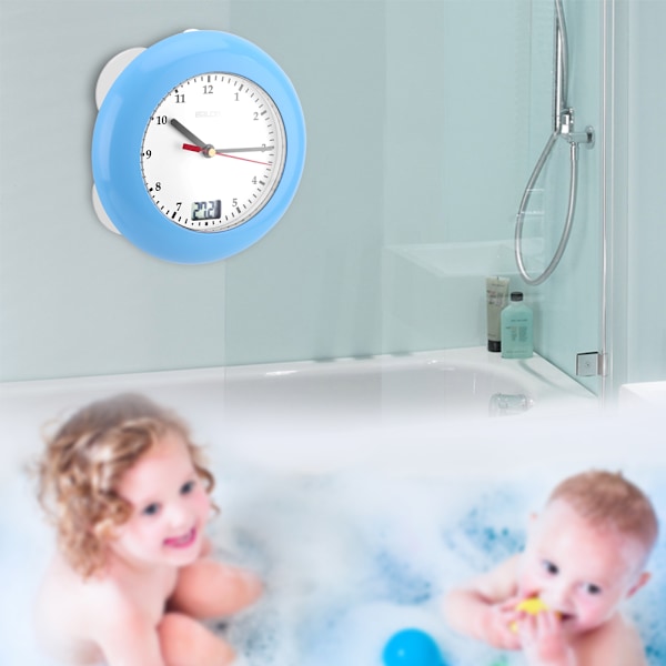 Baldr Bathroom Waterproof Wall Clock Suction Cup Temperature Display for Make-up Shower (Blue)