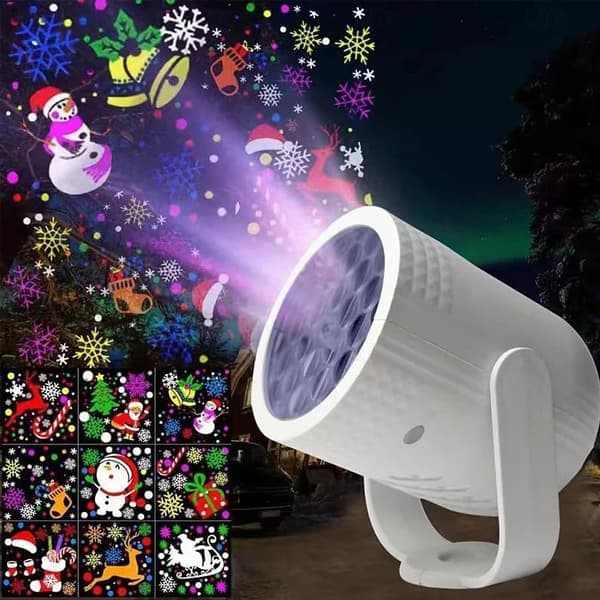USB juleprojektorlampe med 16 mønstre, LED-projektor for fester og dekorasjon