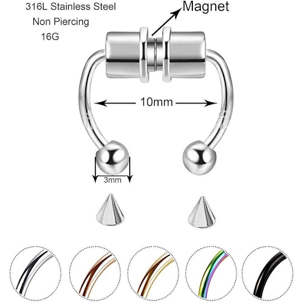 Falsk Näsring Hoop Magnetisk Septum Näsring Hästsko Rostfritt Stål Falsk Falsk Näs Septum Ringar Icke-Piercade Clip On Näs Hoop Ringar