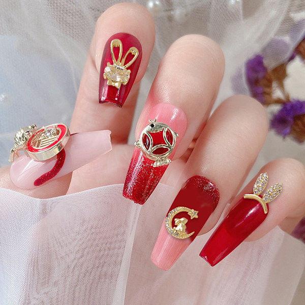 16 st glittrande diamantlegering 3D kanin kristall DIY nageldekoration