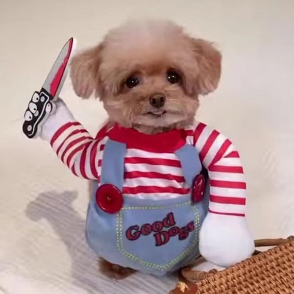 Lemmikkieläinten tappava nukkekoiran asu, söpö koiran cosplay Halloween joulu hauska asu koiran vaatteet juhla-asu pienille, keskisuurille ja suurille koirille