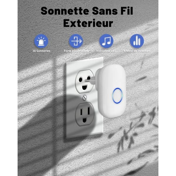 Waterproof Wireless Doorbell - 1 Transmitter + 1 Receiver, 150m Range, 39 Ringtones, 100dB, LED