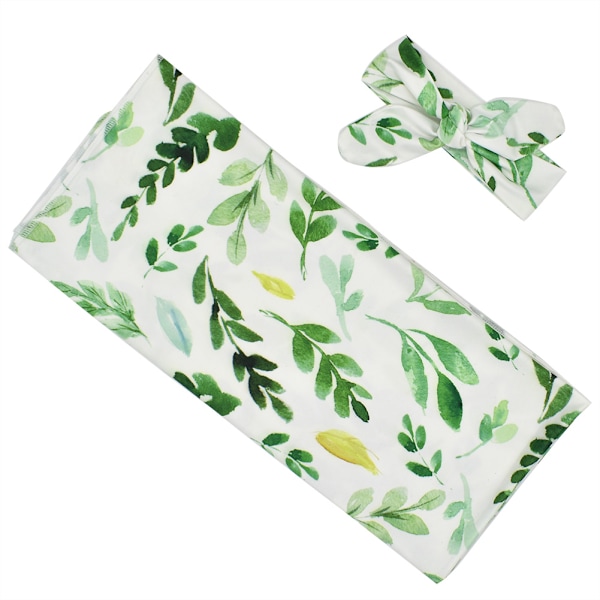 Super Blød Blomstremønstret Nyfødt Babytæppe Wrap Swaddle Sovepose med Hårbånd (#2)