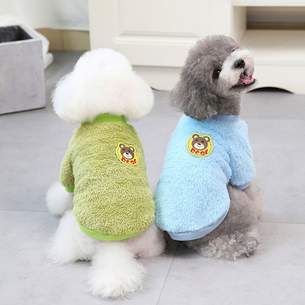 2 stk. Hunde-Sweatre til Små Hunde, Fleece Tøj, Vintervarme Hvalpe-Sweatre, Kæledyrs Kattetøj (Lyseblå + Avocado Grøn)