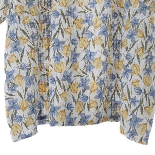 Blus med puffärmar för kvinnor, spetskant, blommigt tryck, söt, elegant, lös passform, sommar, casual, T-shirt, blommig, M