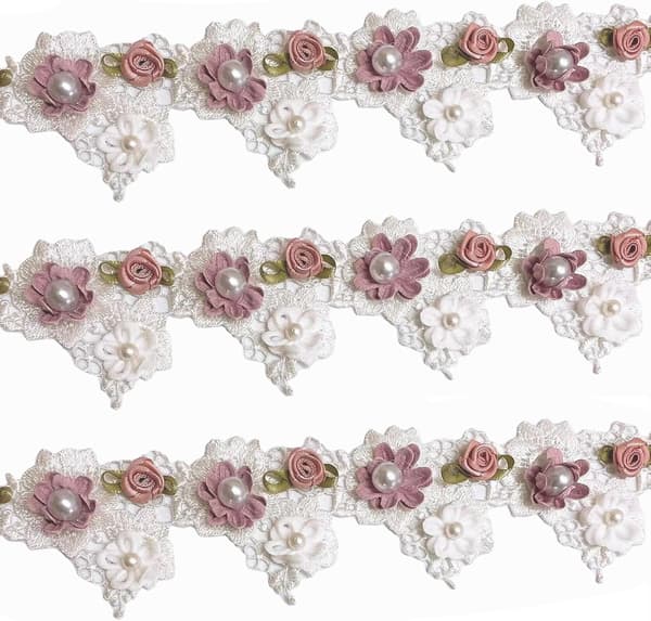 1 Yard Barokk Blonder Blomster Perlebånd Flowers
