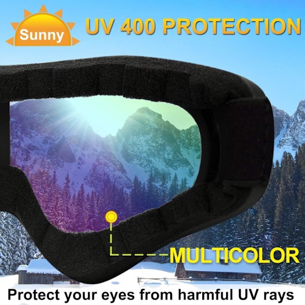 Skibriller, 2-pack, Snowboardglasögon för barn, pojkar & flickor, ungdomar, män & kvinnor, hjälmkompatibla med UV 400-skydd, vindbeständiga