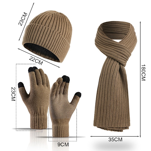 Vinterstrikket varm lue, skjerf og hansker for kvinner - Beanie + langt skjerf + berøringsskjermhansker - Hodeskalleluer, hals skjerf for kvinner og menn