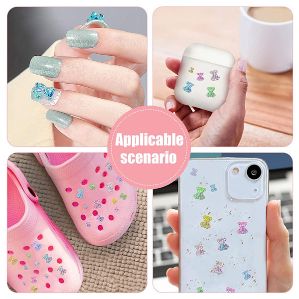 80 st Nail Bear 3D Nagelcharm för Resin Naglar Dekorationskit för Nagelkonst Design DIY