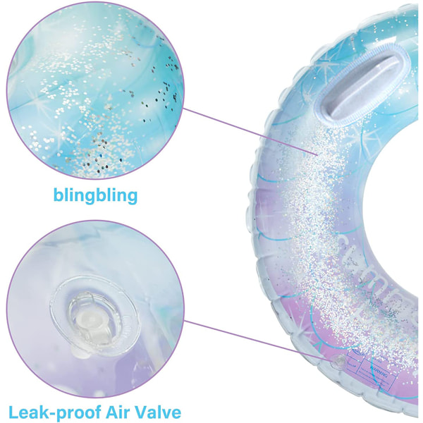 Uppblåsbar Pool Float Tube, Transparent Badring med Färgglada Glittrande Glitter Sommarvattenkul Floats Pool Tube Floats Ring Leksaker Strand Pool