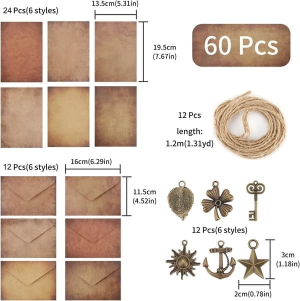 60 stk Vintage brevpapirsett Vintage brevpapir Eldre konvolutter