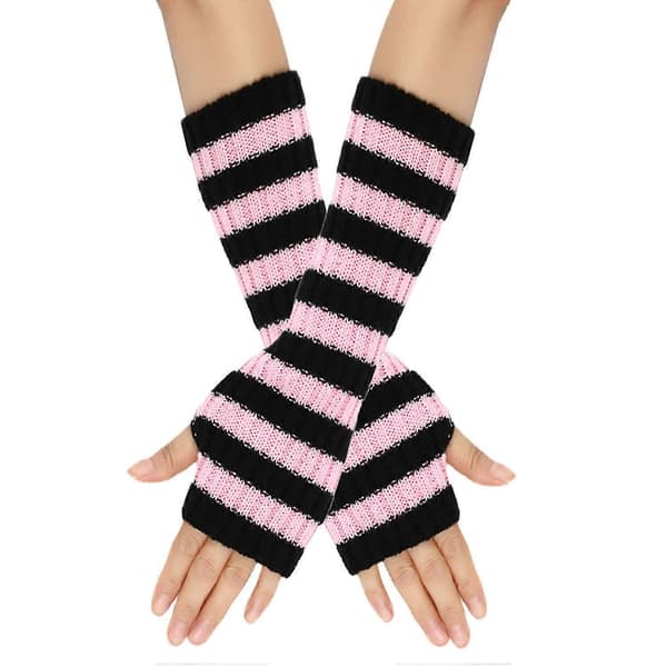 1 par hyggelige stribede uldhandsker gave mellemlange efterår julevarme handsker til vinter Pink Black