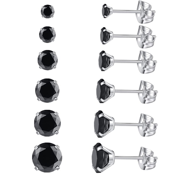 6 Par Örhängen Set 316 Rostfritt Stål Fyra Klor Krona Zirkon Örhängen 3-8mm