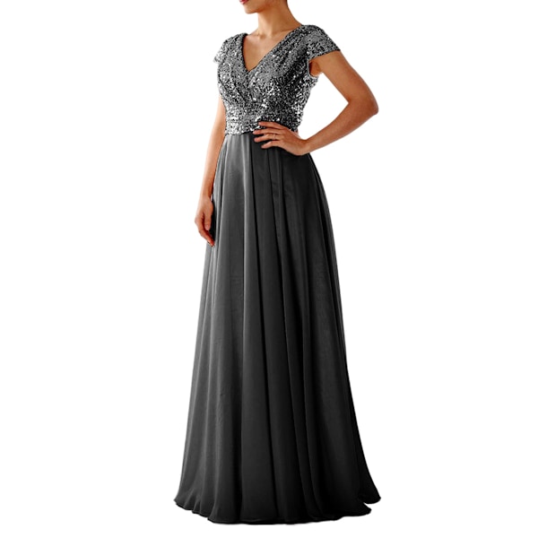 Kvinnors Sexig Kortärmad V-ringad Sekvens Chiffon Patchwork A-linje Högmidjad Klänning Kväll Formell Fest
