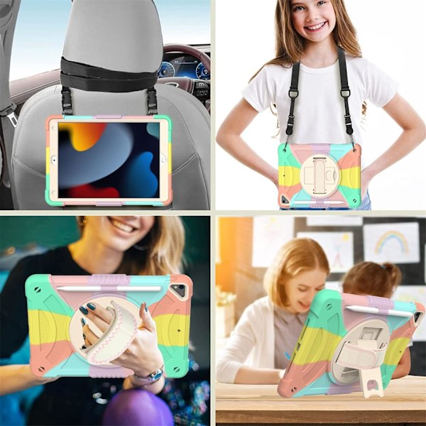 För iPad 9:e generationens case, iPad 10,2 tums case med pennhållare, axelrem, ställ, [360 roterande handrem] för 9:e/8:e/7:e,
