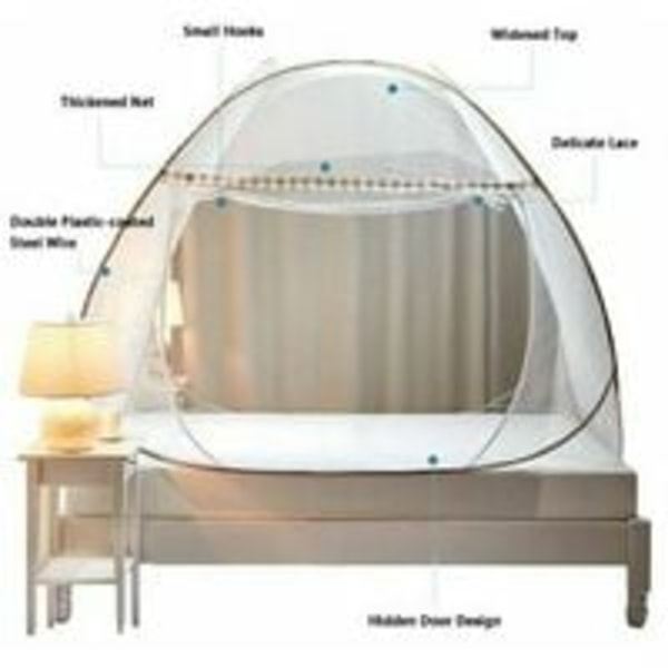 Hopfällbar säng Myggnät Pop Up stort Myggnät Dme tält enkeldörr Camping Myggnätsgardin enkel att installera för sovrum 100Cm (B) 190Cm (L)