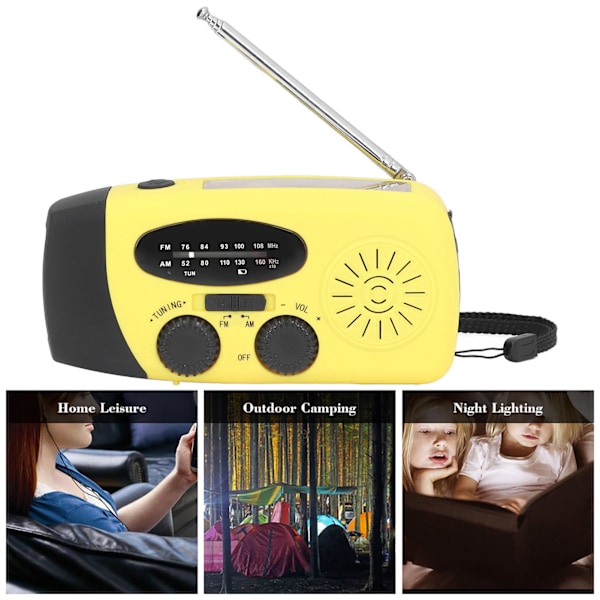 Håndsveiv Solradio Multifunksjonell Nødradio LED Radio med Lommelykt for Utendørs Camping Gul Japansk