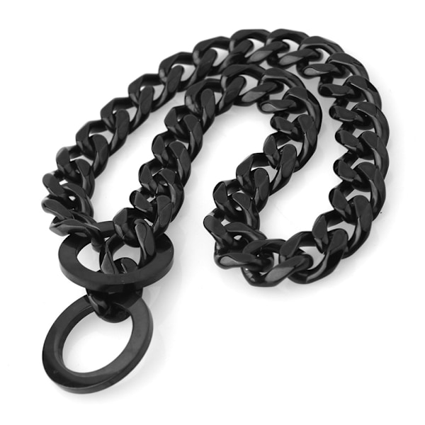 Halsband i svart polerat rostfritt stål, kubansk kedja, starkt och hållbart, anti-tugg, promenad