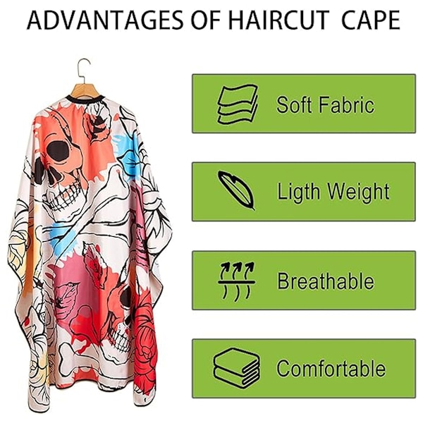 Barber Cape, Salong Kapp for Hårklipp Vanntett Pongee Kapp for Hårklipp Stor Barber Kapp for Hårklipp 63''x55''  (Skummel Skalle Rød)