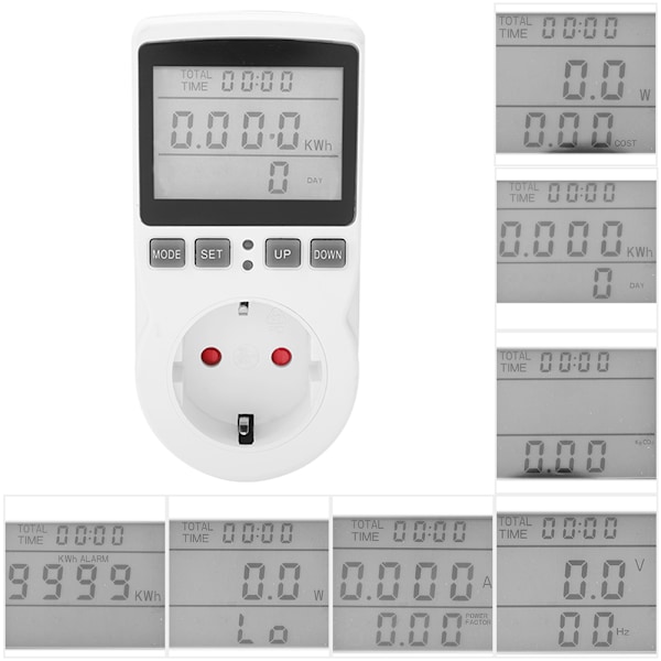 Pistokkeellinen LCD-energiamittari jännitteelle, virralle ja sähkönkulutukselle - pistorasia (200-250V EU)