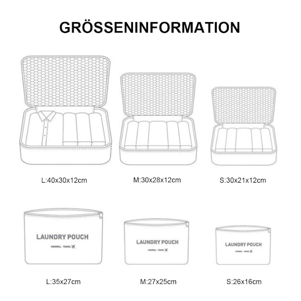 6-delt Rejsestoragepose Multifunktionel TøjSorteringspakke Rejsepaknings Kompressionspose Bagageopbevaringspose