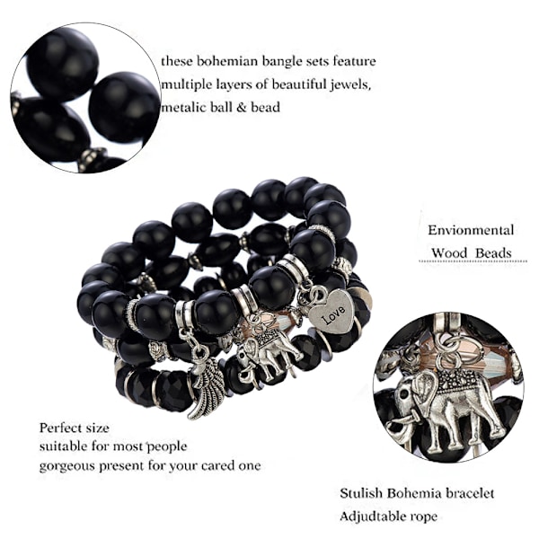 Enkel Bohemian Perle Elefant Vinger Kærlighed LOVE Mønster Bold Armbånd Armbånd