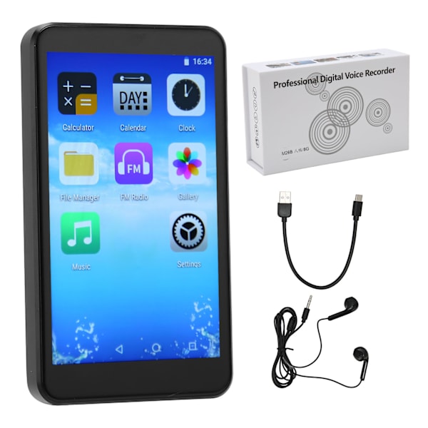 MP4-spelare med inspelningsfunktion, multifunktionell IPS HD-skärm, HiFi-ljud utan förlust, Bluetooth 5.0, WiFi, pekskärm, musikspelare, 32 GB