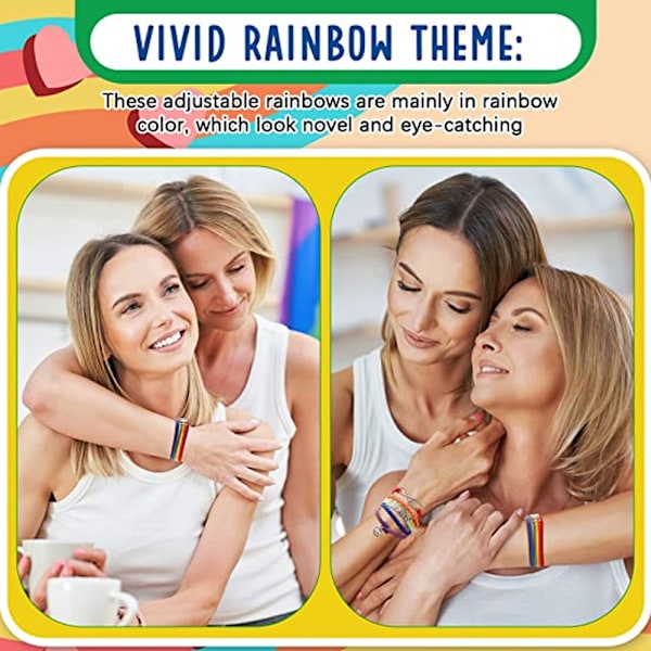 2 stk Regnbue Armbånd Pride Likestilling Armbånd Håndlaget Armbånd Regnbue Justerbart Armbånd for Menn Kvinner