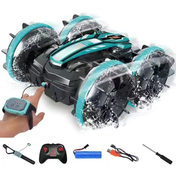 Amfibisk RC-bil för barn Gestsensor 4WD Vattentät Fjärrstyrd Monstertruck Stuntbil Flickor för Pojkar Flickor