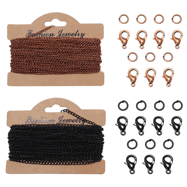 2*3mm Kedjor med 14 Hummerlås + 14 Hoppringar, Hantverkskedja för Halsband Armband Örhänge DIY för Smyckestillverkning