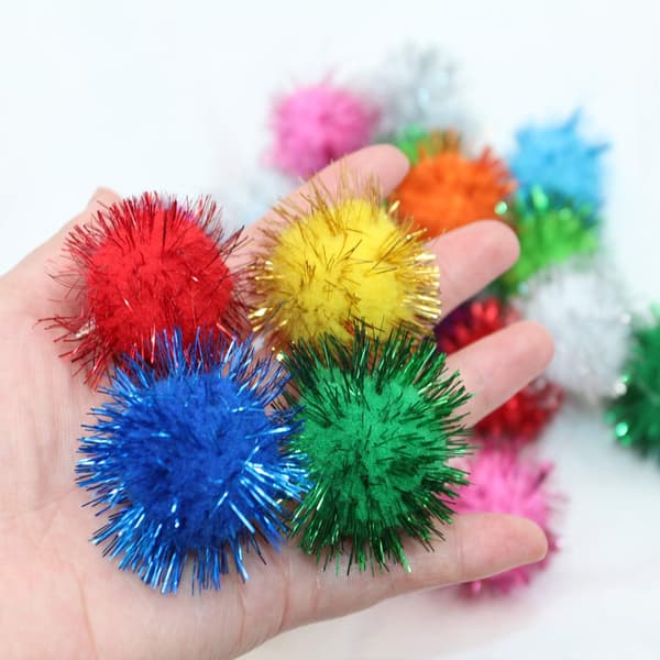 Blandede glitterbolde til katte, Min kats yndlingslegetøj, 3 cm pompom kattelegetøj, 100-pak, 100 stykker blandede glitterbolde til