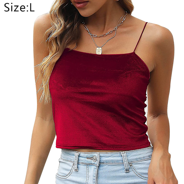Dam Camisole i Sammet med Spaghettiband, Avskuren, Slitstark, Casual - Claret