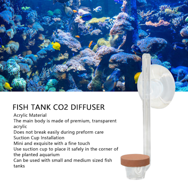 Akvarium CO2-diffusor Klar Akryl Fin Dimma Mini Fisktank CO2-förfinare med Sugkopp för Planterad Tank L