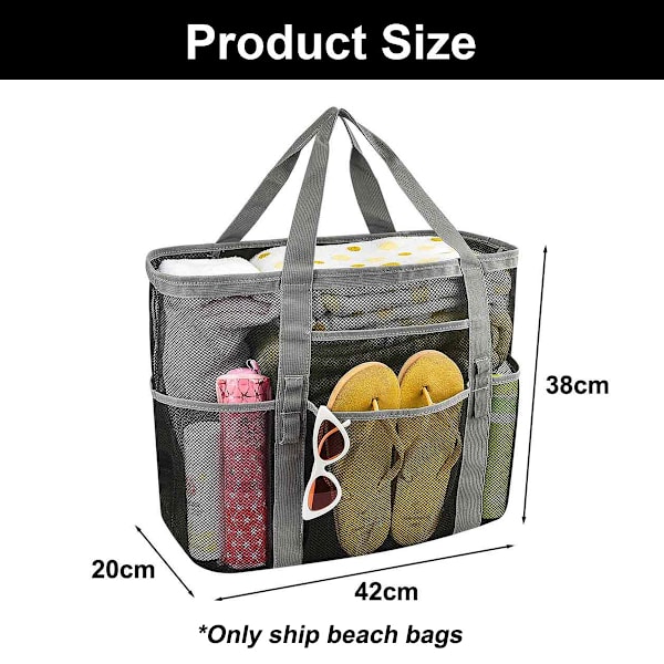 Stor Strandtaske Pooltasker, Mesh Strandtaske til Legetøj, Håndklæde, Flip-Flops, Strandtaske, 42*38*20cm