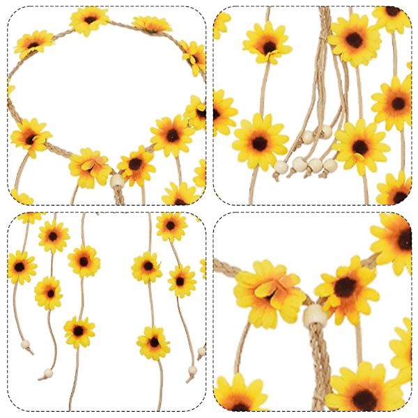 2 stk Blomster Hodebånd Sommer Solsikke Hårtilbehør, Perler Justerbar Blomster Hodeplagg Hårtilbehør