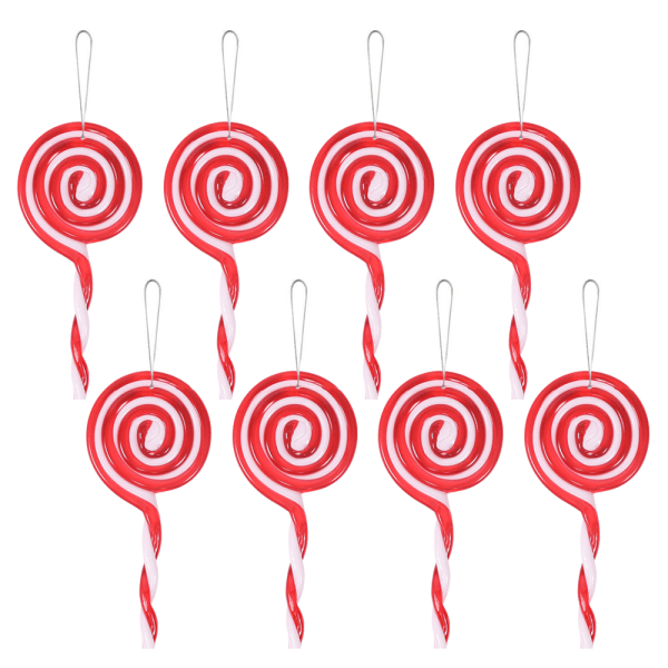 8 Pack Christmas Lollipop Ornament Röd och vit godisrör