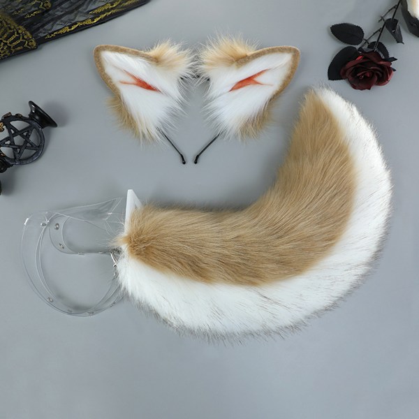 Kattungeöron Varghundrävöron Djur Söta pannband Tillbehör för Halloween Jul (Öron + Svans Set)