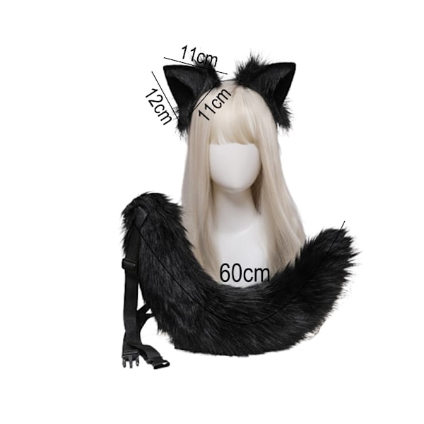 Kattungeöron Varghuvudräv Öron Svans Set Djur Söta Huvudtillbehör för Halloween